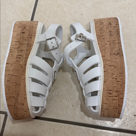 Prada white rubber cork wedge ankle size 38 - Picture 4 of 8